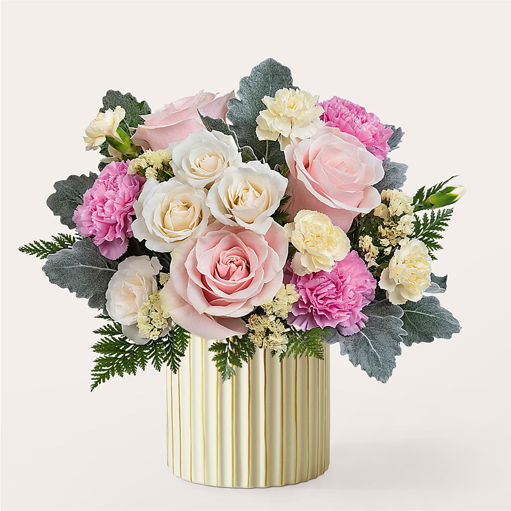 Blissful Moments Bouquet with Ivory Vase – Park Lake Flowers, Mc Gregor TX