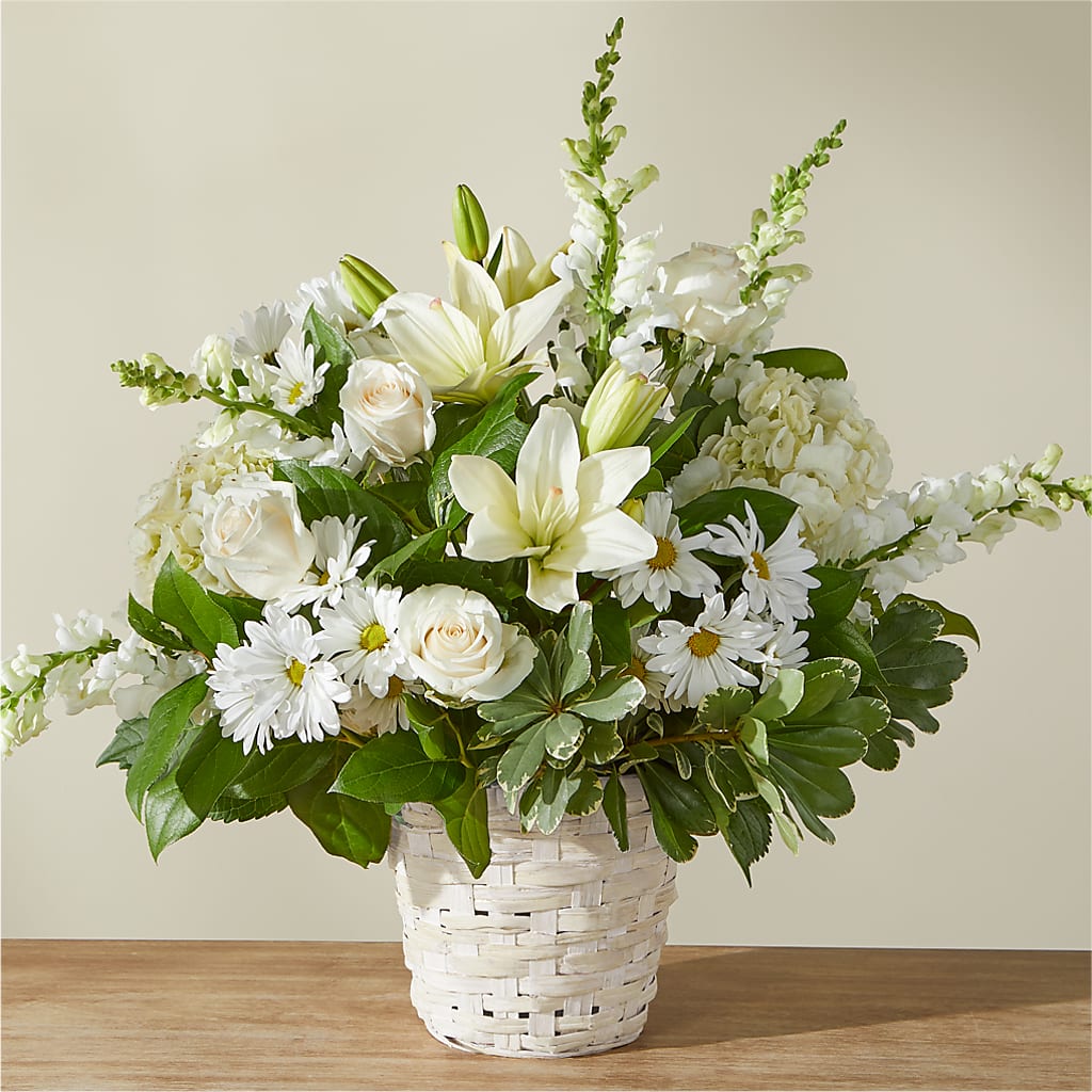Ivory Elegance Floral Basket – Park Lake Flowers, Mc Gregor TX