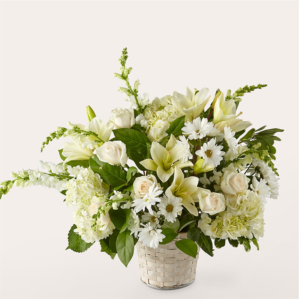 Ivory Elegance Floral Basket – Park Lake Flowers, Mc Gregor TX