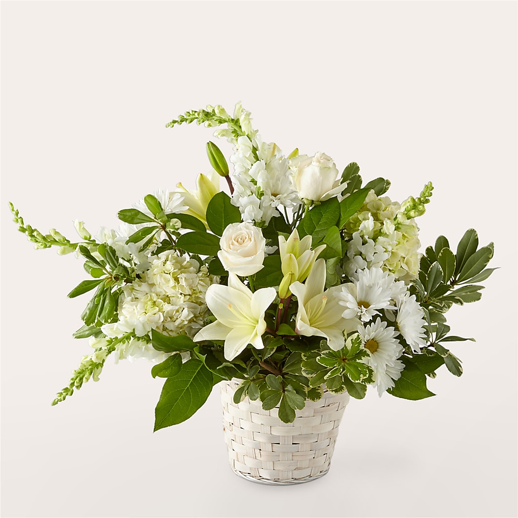 Ivory Elegance Floral Basket – Park Lake Flowers, Mc Gregor TX