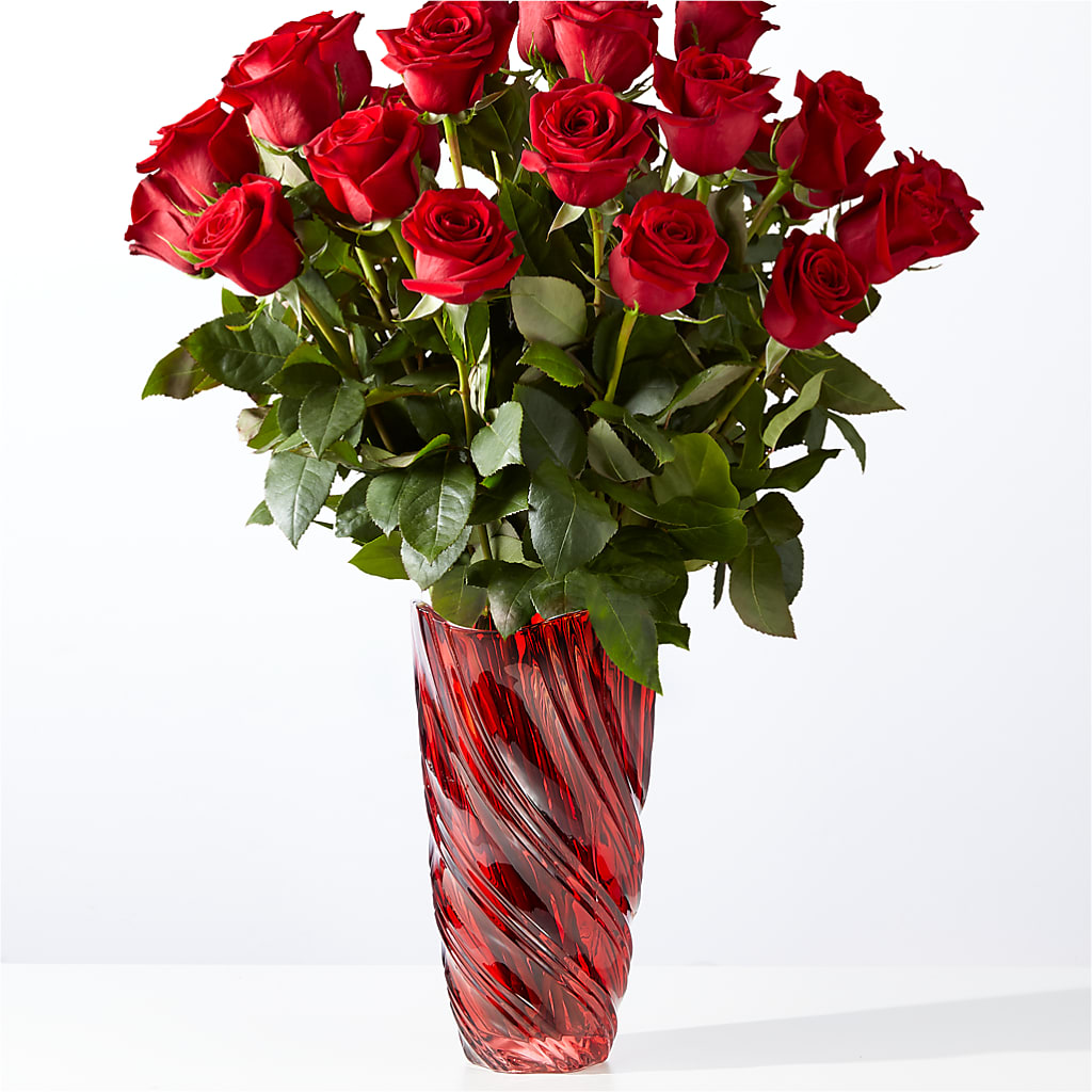 Classic Love Red Rose Bouquet with Luxe Swirl Vase – Park Lake Flowers, Mc Gregor TX