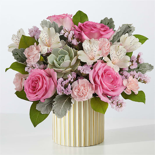 Dusty Rose Bouquet with Ivory Vase –  Park Lake Flowers, Mc Gregor TX
