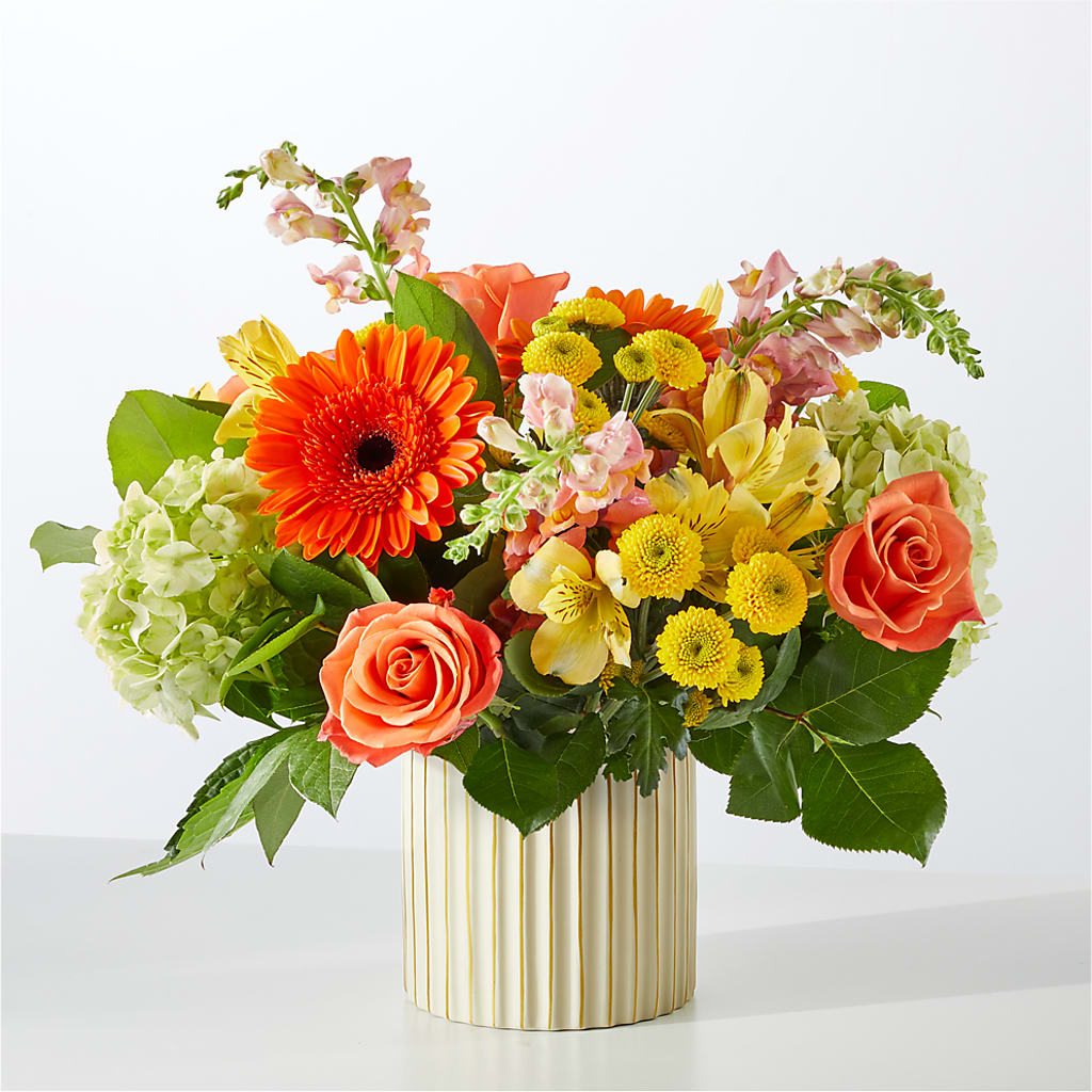 Autumn Sunshine Bouquet with Ivory Vase –  Park Lake Flowers, Mc Gregor TX